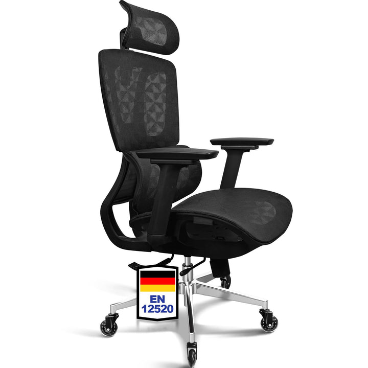 Bürostuhl Ergonomisch, 4D-Armlehnen, Verstellbare Sitztiefe, 4-stufige Neigung, Leise & Leichtgängig