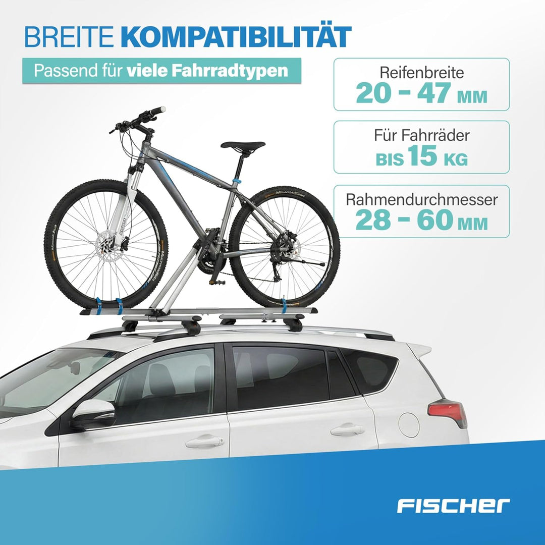 Fischer Auto Dach Fahrradträger, TÜV GS geprüft, geeignet für EIN Fahrrad, Beladung bis 15 kg, absch