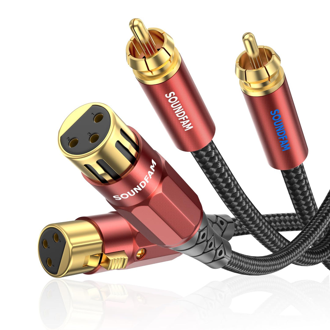 SOUNDFAM XLR auf Cinch Kabel 3M, PREMIUM 2 XLR Buchse zu 2 RCA Stecker Audio Verbindungskabel 3 M 2-
