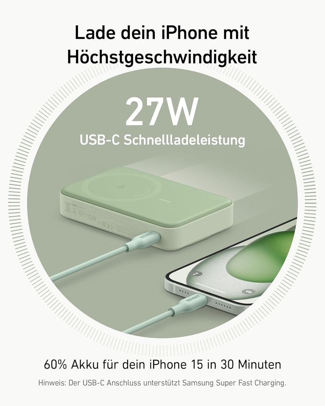 Anker MagGo Power Bank, Qi2-zertifiziertes 15W schnelles MagSafe-kompatibles mobiles Ladegerät, 10.0