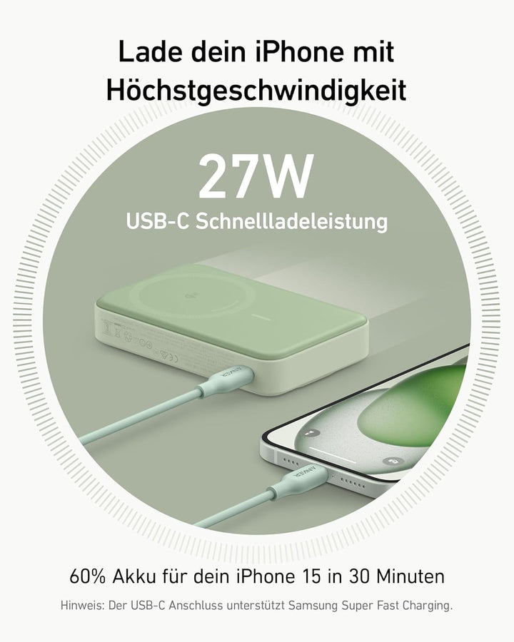 Anker MagGo Power Bank, Qi2-zertifiziertes 15W schnelles MagSafe-kompatibles mobiles Ladegerät, 10.0