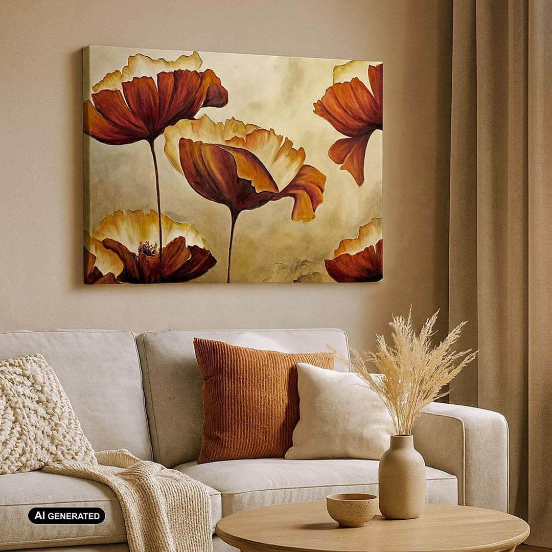 Bilder auf Leinwand Mohn Blume Wiese Leinwandbild mit Rahmen 70x50cm Wandbilder Dekoration Wohnzimme