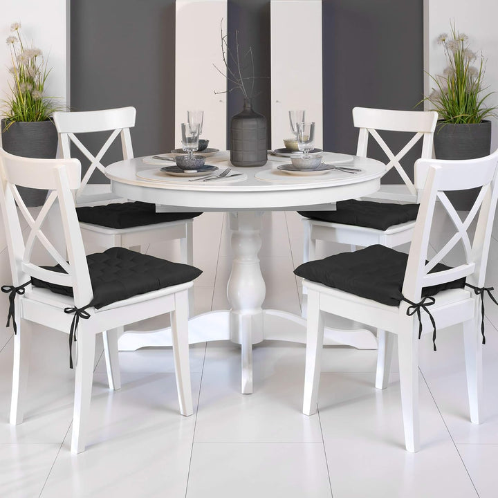 Beautissu 4er Set Stuhlkissen mit Bändern Indoor &amp; Outdoor Auflagen Stühle | 40x40 in Schwarz mit 5c