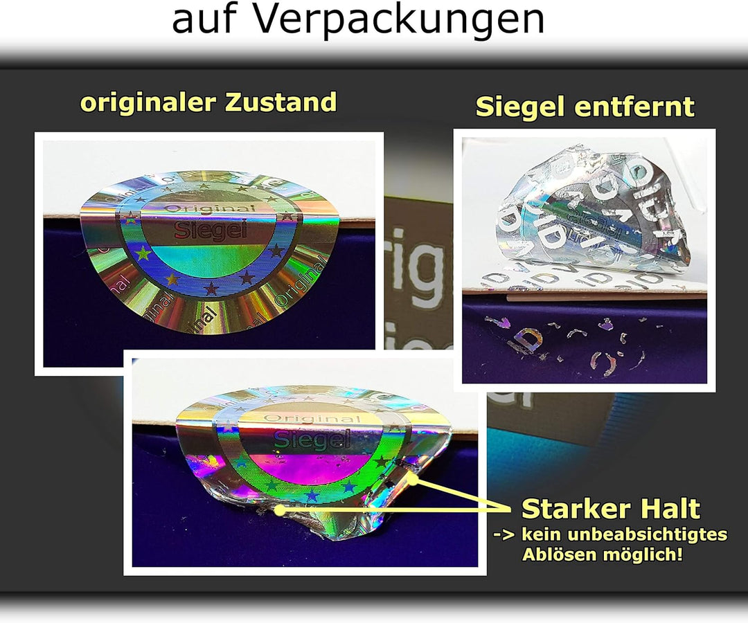 1000 Stk - 3D Hologramm Original-Siegel 25mm silber glänzend - Sicherheitssiegel, Qualitätssiegel, G