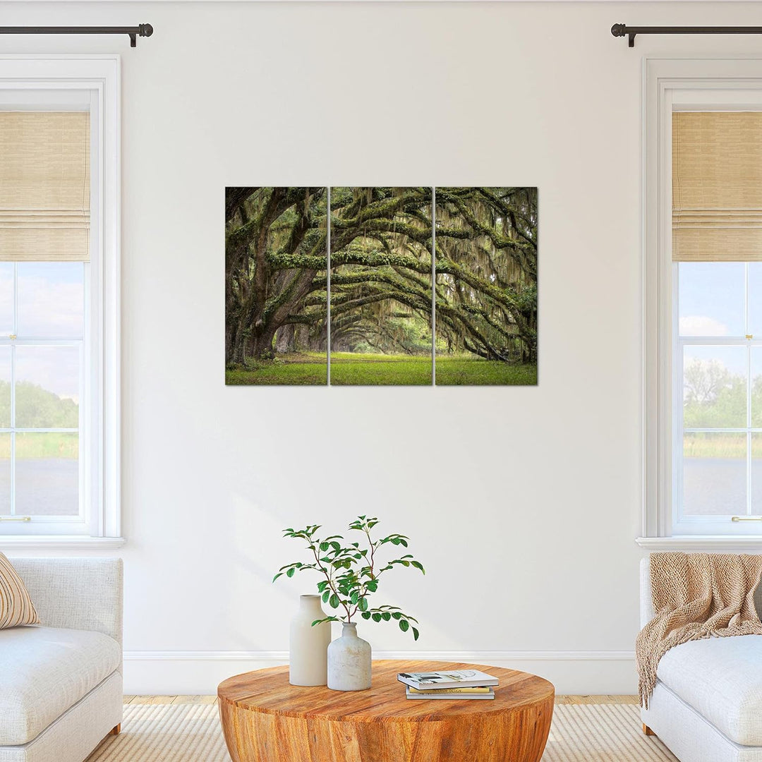 Runa Art Wandbilder Wald Landschaft Bild XXL Schlafzimmer Wohnzimmer Grün Natur 120 x 80 cm 3 Teilig