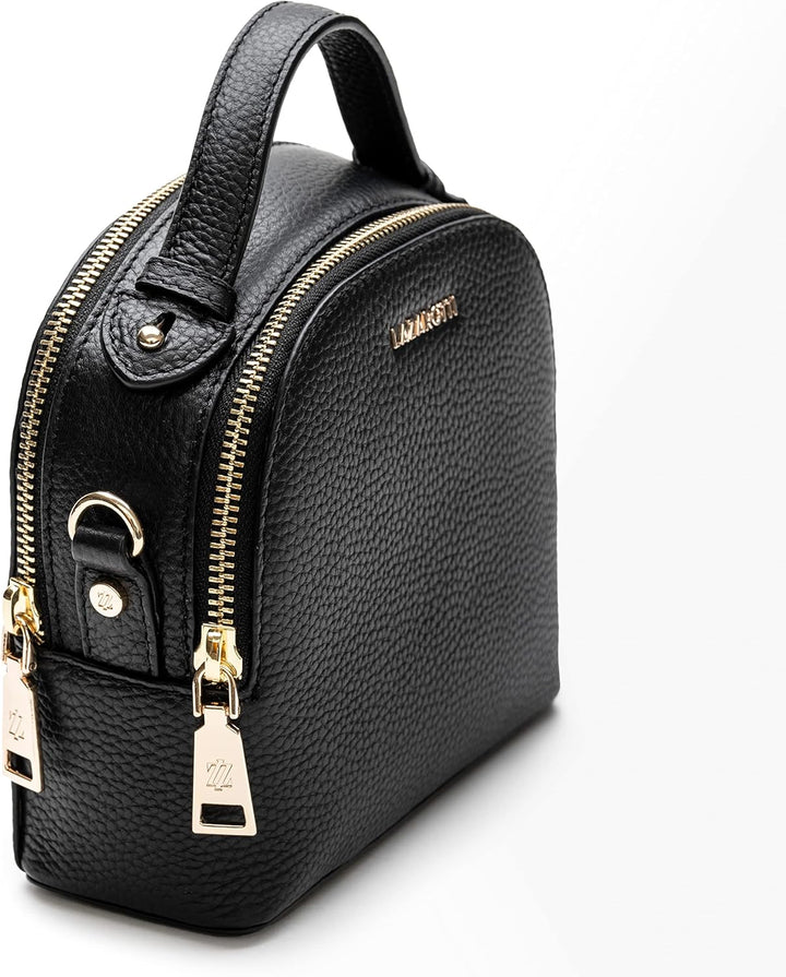 Lazarotti Bologna Leder Handtasche Damen | 2 Hauptfächer & abnehmbaren Tragegurt | mittelgrosse Henk