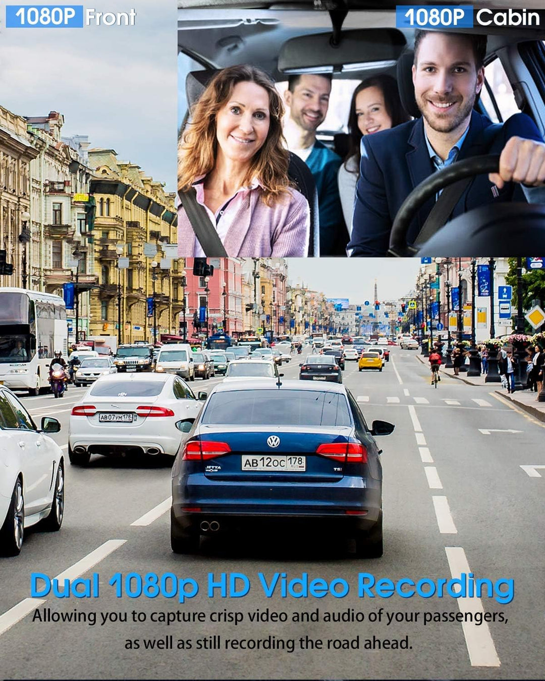 Abask J05 Dashcam Auto 1080P Dash Cam Vorne Innen mit 32GB SD-Karte, 310° Weitwinkelansicht, Autokam