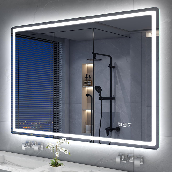 S'bagno Bluetooth-Badspiegel-mit-Beleuchtung-100x70cm, LED-Badezimmerspiegel mit Entfoggen, 3000K-65