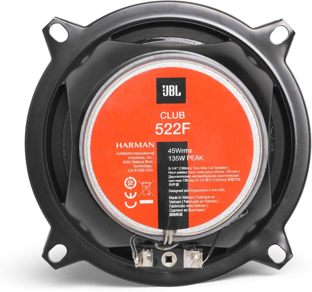 JBL Club 522F 2-Wege Auto Lautsprecher Set von Harman Kardon - 135 Watt Pro KFZ Autolautsprecher Box