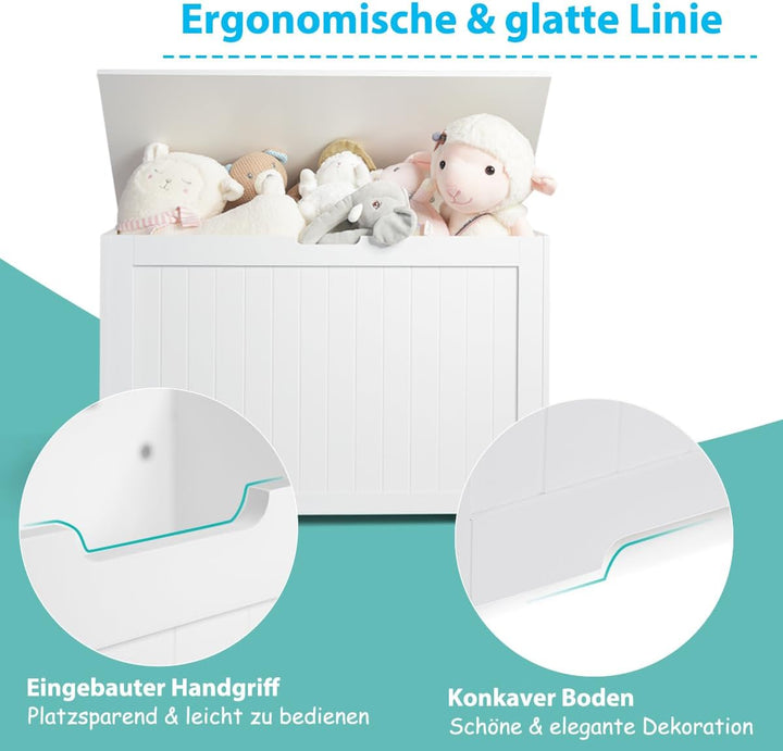 COSTWAY 2 in 1 Kinder Spielzeugtruhe 113L, aufklappbare Spielzeugkiste aus Holz mit Deckel &amp; Seiteng