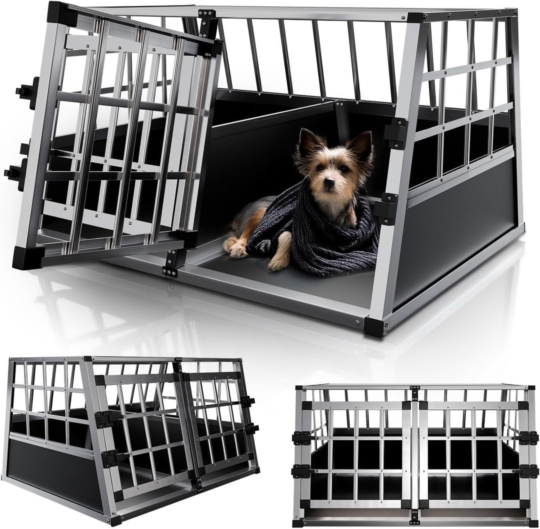 Juskys Alu Hundetransportbox L-X - 65x91x69 cm - Auto Hundebox robust & pflegeleicht - Gittertür ver