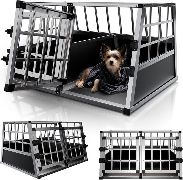 Juskys Alu Hundetransportbox L-X - 65x91x69 cm - Auto Hundebox robust & pflegeleicht - Gittertür ver