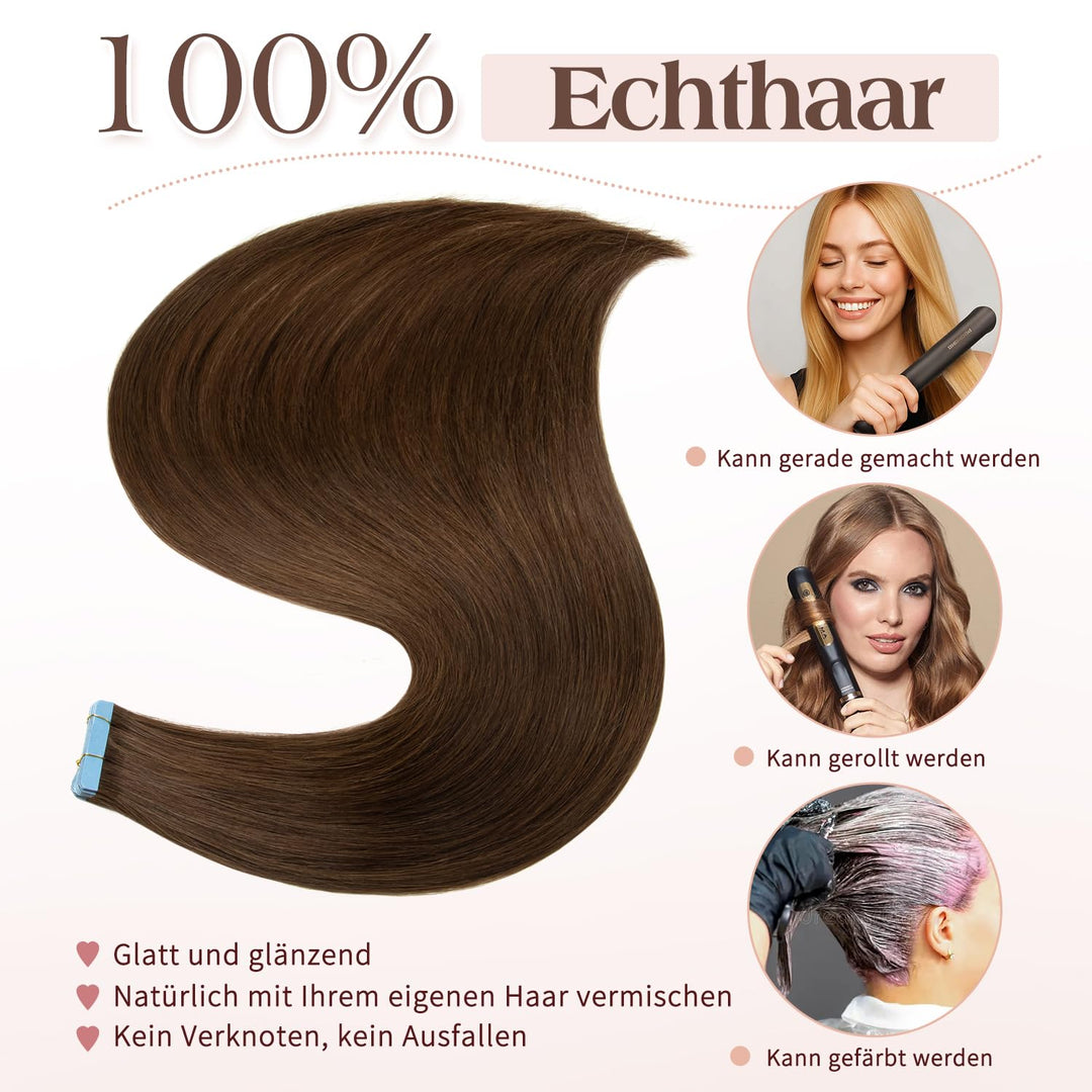 Tape in Extensions Echthaar, 24 Zoll 20pcs 50g, Invisible Tape Ins, Dünn & Komfortabel für Alltag &