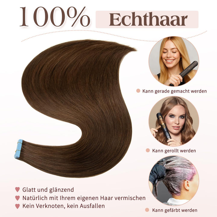 Tape in Extensions Echthaar, 24 Zoll 20pcs 50g, Invisible Tape Ins, Dünn & Komfortabel für Alltag &