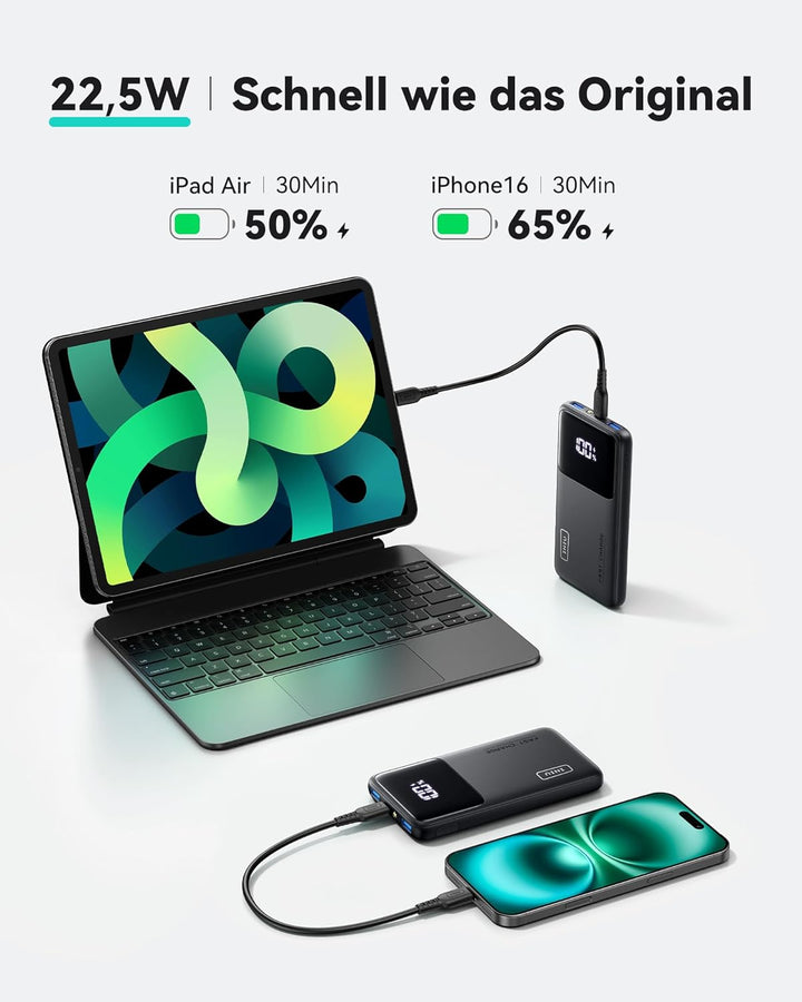 INIU Power Bank, 22.5W Powerbank klein Aber stark 10500mAh, PD3.0 QC4.0 Fast Charging(USB C Input&Ou