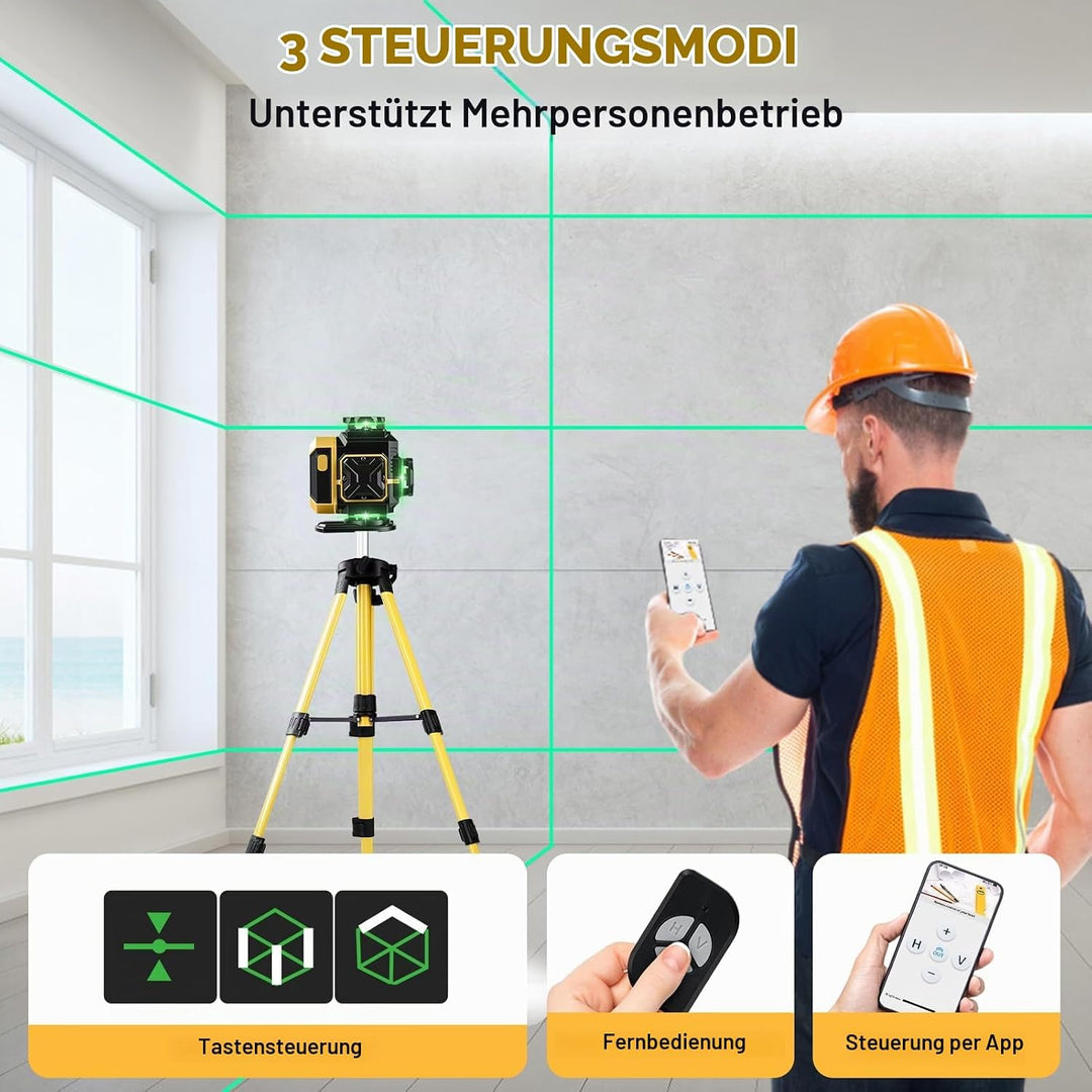Kreuzlinienlaser mit Stativ 1M, Linienlaser 16 Linien 4D, 4x360 Grad Grün Selbstnivellierend Laser W