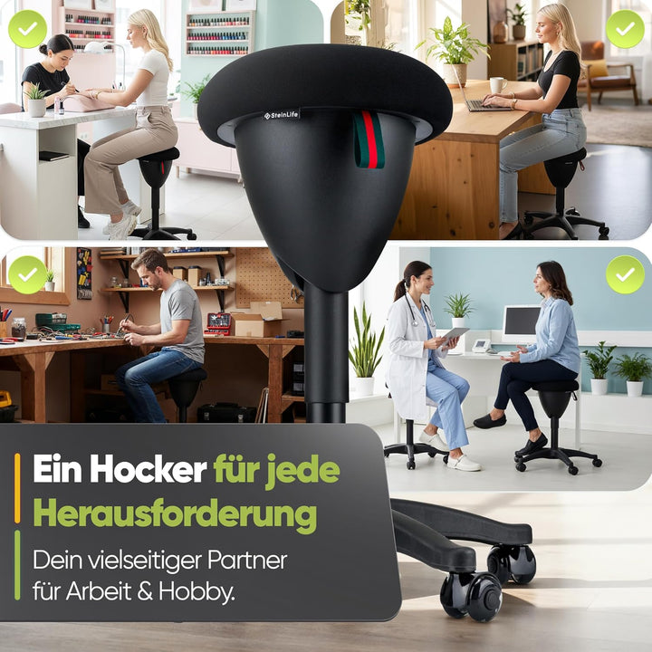 Bürohocker Ergonomisch [TESTSIEGER] Rollhocker Sitzhocker Höhenverstellbar [48-68cm] Ergonomischer H