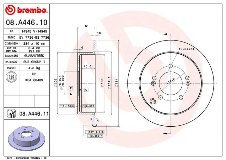Brembo 08.A446.11 Hintere Bremsscheibe, Anzahl 2