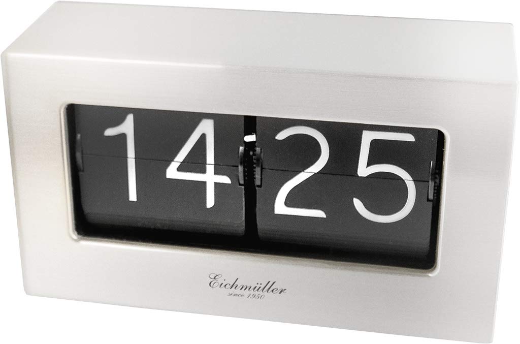 Eichmüller since 1950 Retro Flip Uhr - Tischuhr mit solidem Metallgehäuse - Silber