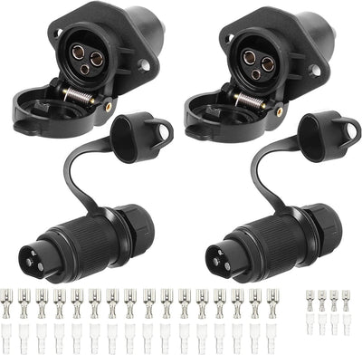 AGRISHOP 2Stück Anhänger Stecker 3polig 12v 24v und 2Stück Steckdose 3-Polig,Wasserfester Traktor St