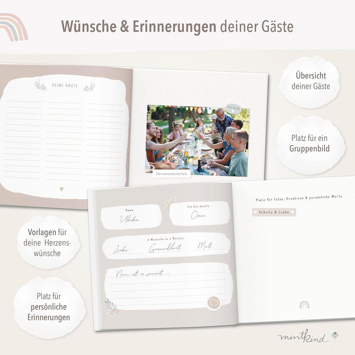 mintkind® Gästebuch Kommunion Blau - Erinnerungsbuch zur Kommunion, 72 Seiten zum Gestalten, edler L