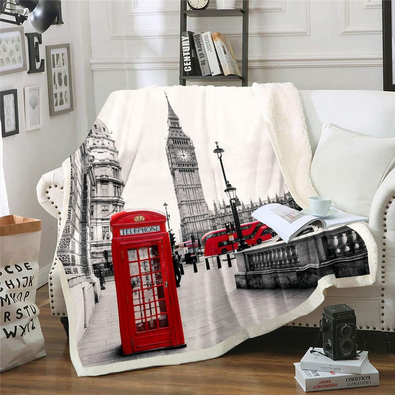 Tbrand London Stadt 3D Drucken Flanell Fleecedecke Rot Telefonzelle Decke Microfaser Grau Modern Cit