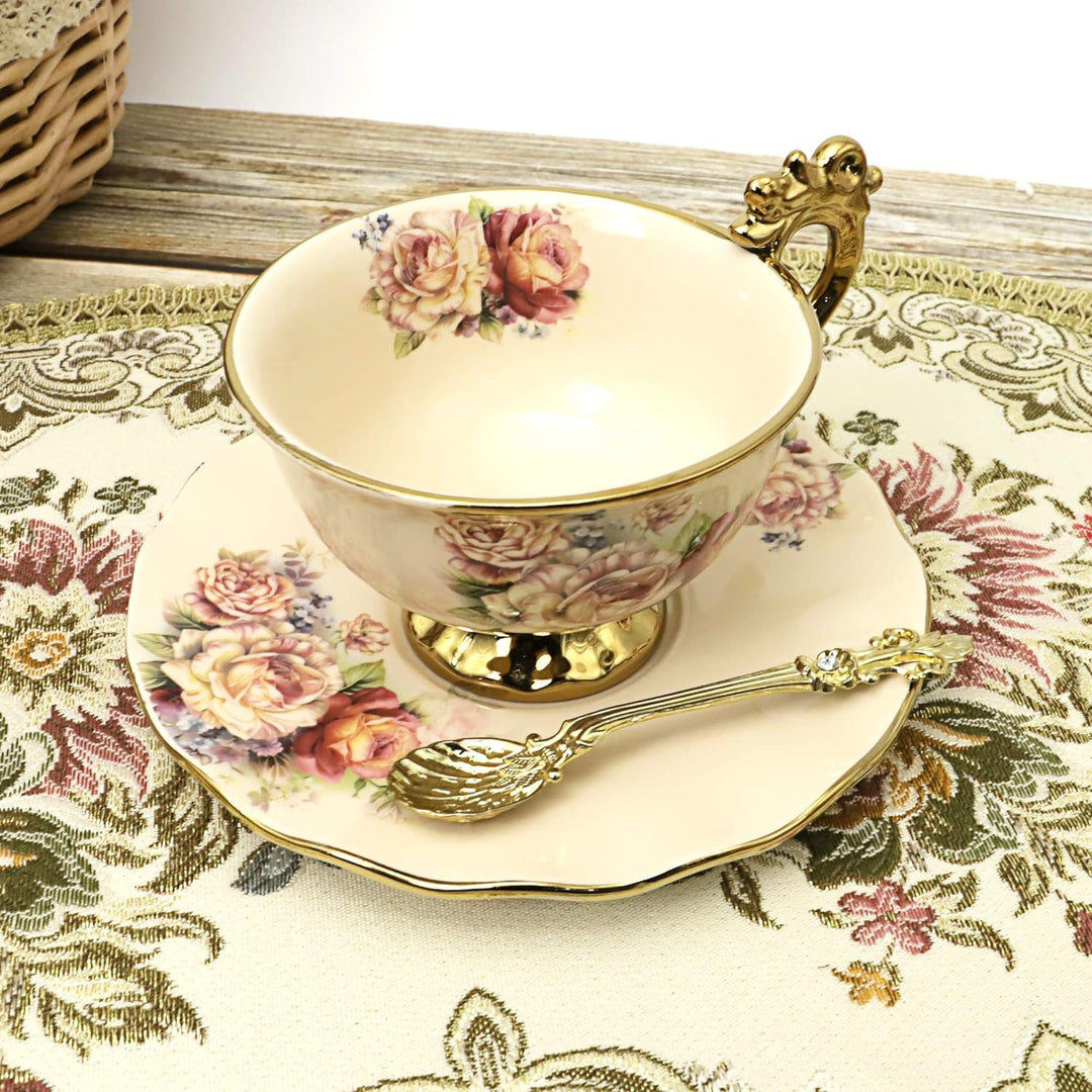 fanquare 15 Stück Rose Blumen Englische Keramik Tee Sets, Vintage China Kaffee Set, Tee Service für
