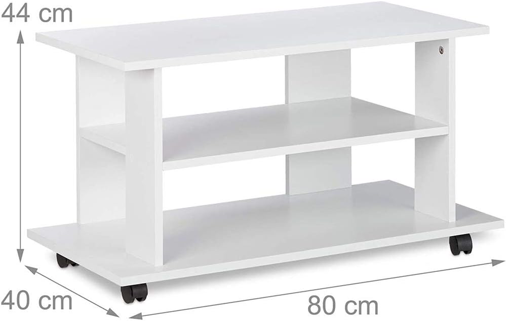 BAKAJI TV-Schrank aus MDF-Holz mit 2 Einlegeböden für Videospiele DVDs und 4 Rollen, modernes Design
