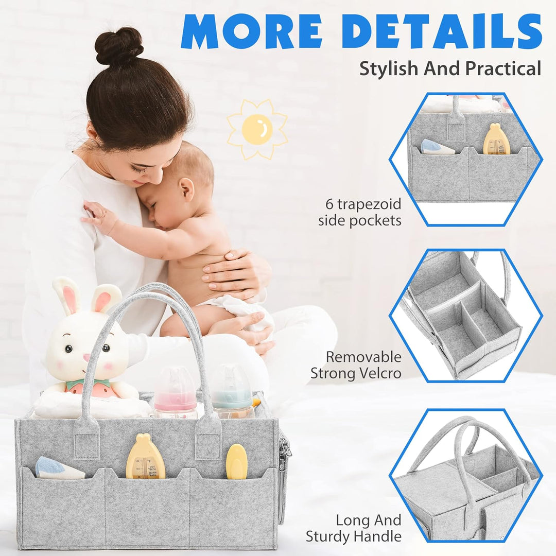 Maliton Windel-Caddy, Baby Essentials für Neugeborene Windeltasche mit Deckel, stabile tragbare wasc