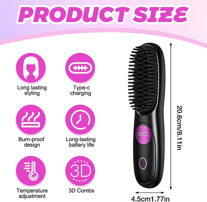 Stylingbürste für Kurze Haare Kabellos, HOVCEH Go Brush Pro Glättbürste with 3 Adjustable Heat Modes