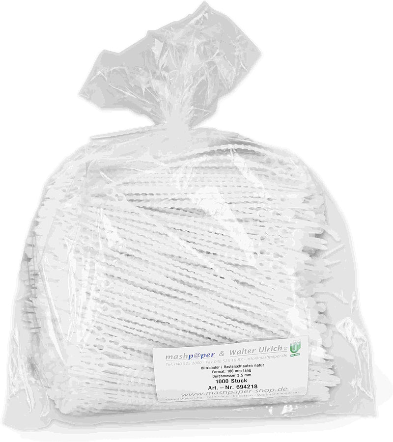 1000 x Blitzbinder Rasterschlaufen Universalbinder Kabelbinder in transparent 180 mm lang 694218, 18