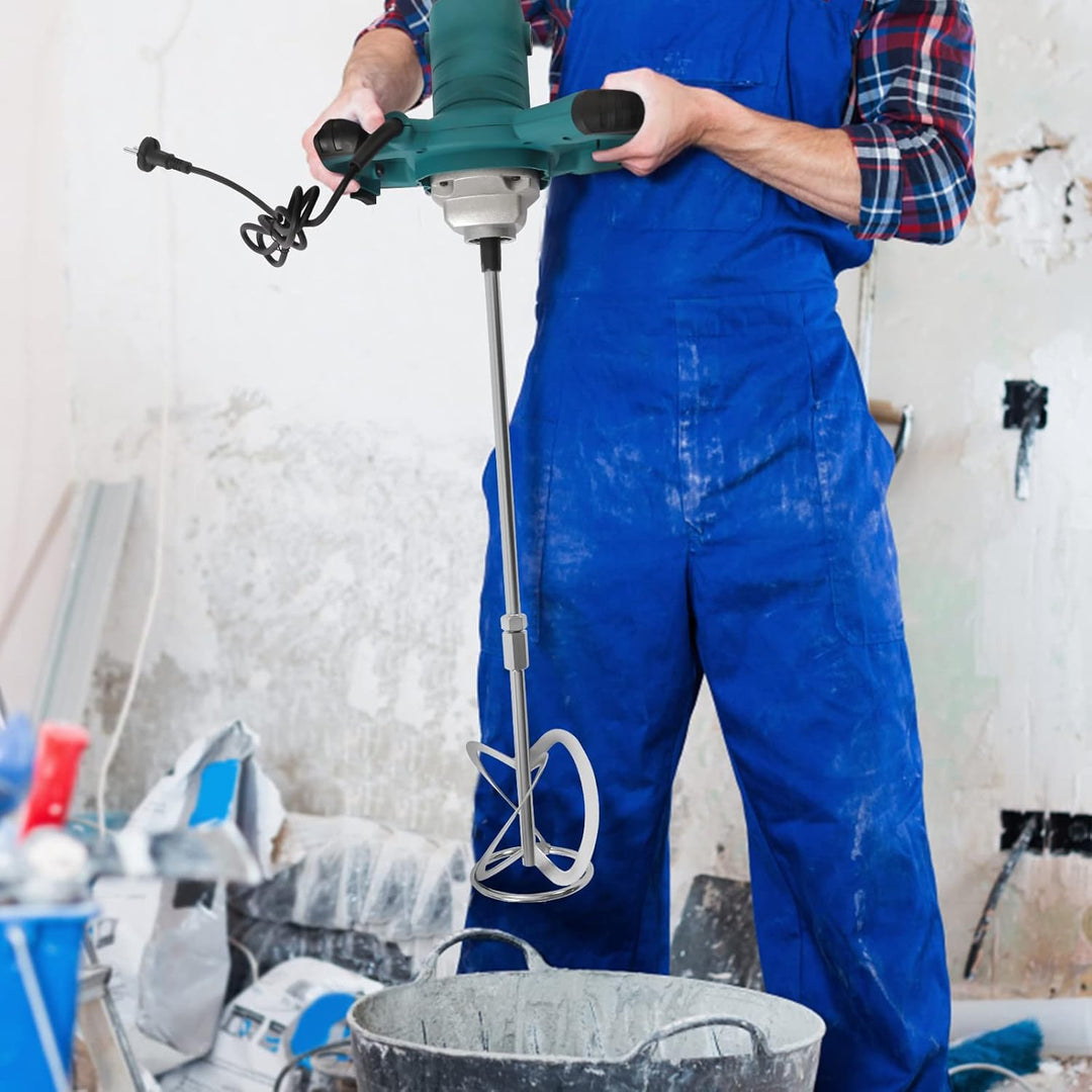 Betonmischer 2100W Mörtelrührer, 6-Gängen Handmischer, 800rpm/min Rührwerk Mörtel mit S-förmiger Mis