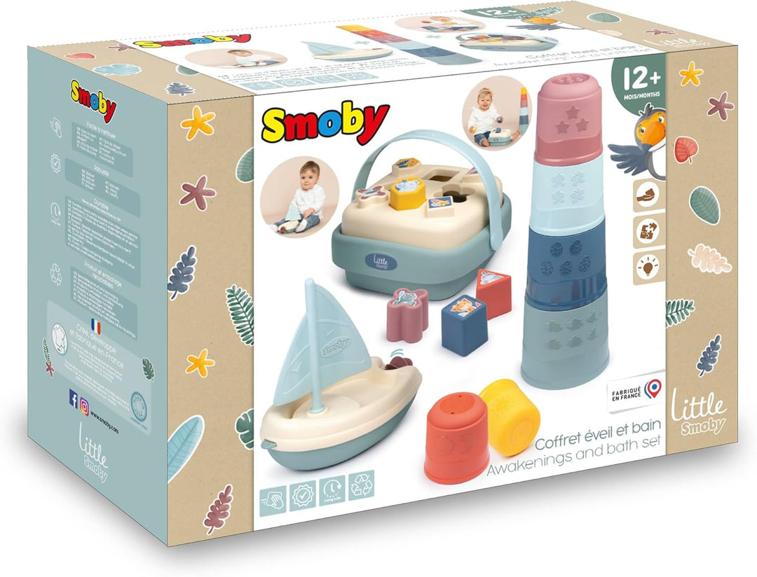 Smoby Little Motorikspielzeug-Set 3-teilig: Magic-Tower, Formsteckspiel-Korb, Badespielzeug Segelboo