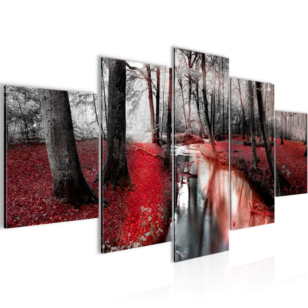 Runa Art Wandbilder Wald Landschaft 5 Teilig Bild auf Vlies Leinwand Deko Schlafzimmer Wohnzimmer Fl