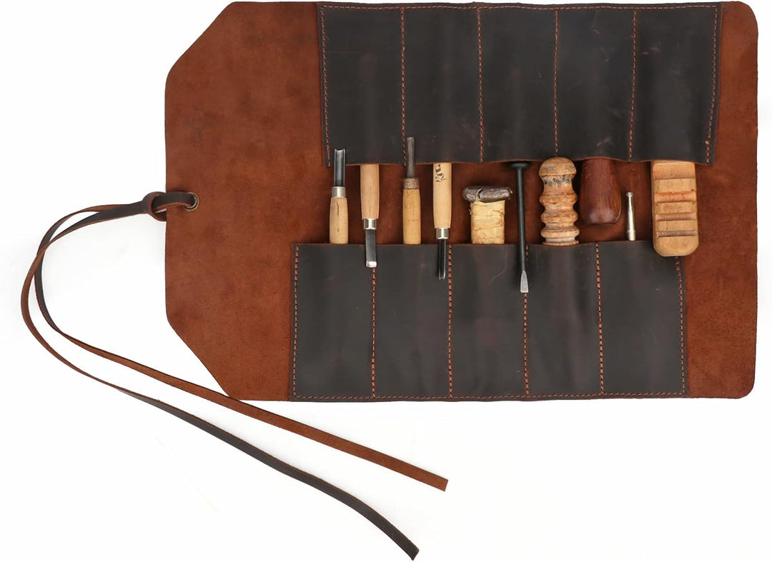 Tourbn Tourbon T-OT745LE Leder-Werkzeugtasche, 10 Taschen, für Holzbearbeitung, Schnitzerei, DIY, Ha