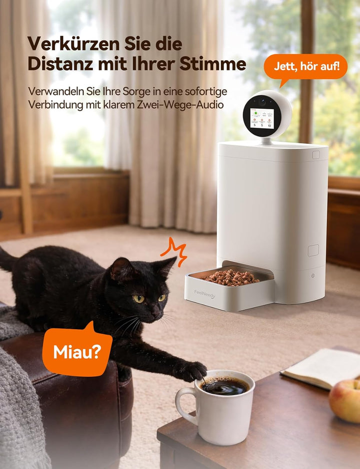 FEELNEEDY 5.5L Futterautomat Katze mit 3MP HD-360° Kamera, 2,4G/5G WiFi KI Katzenfutter Automat mit