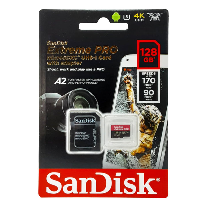 SanDisk Extreme Pro 128GB microSDXC Memory Card + SD Adapter with A2 App Performance + Rescue Pro De