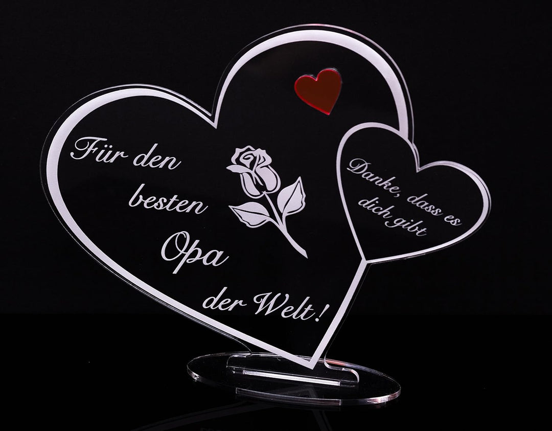 Acryl Schild in Herz Form Für den besten Opa der Welt die perfekte Geschenkidee, mit Lasergravur, Ge