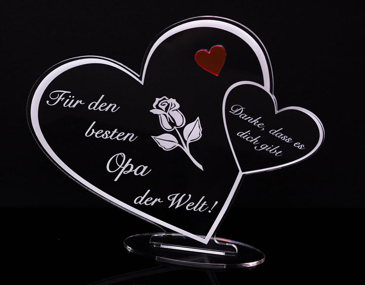 Acryl Schild in Herz Form Für den besten Opa der Welt die perfekte Geschenkidee, mit Lasergravur, Ge