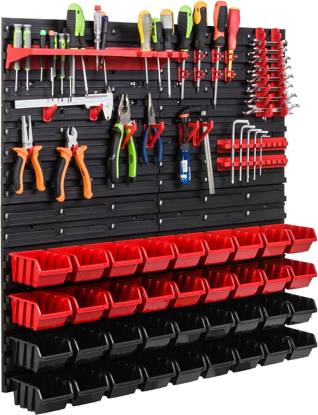 Lagersystem Werkstattregal | 78 x78 cm | 36 stck. Box | Wandregal mit Werkzeughalterungen und Stapel