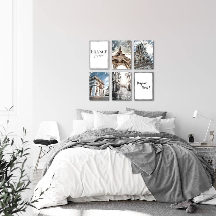 Novart Wandbilder Set - KOMPLETT AUFHÄNGFERTIG - Made in Germany - Moderne Bilder Paris France Wohnz