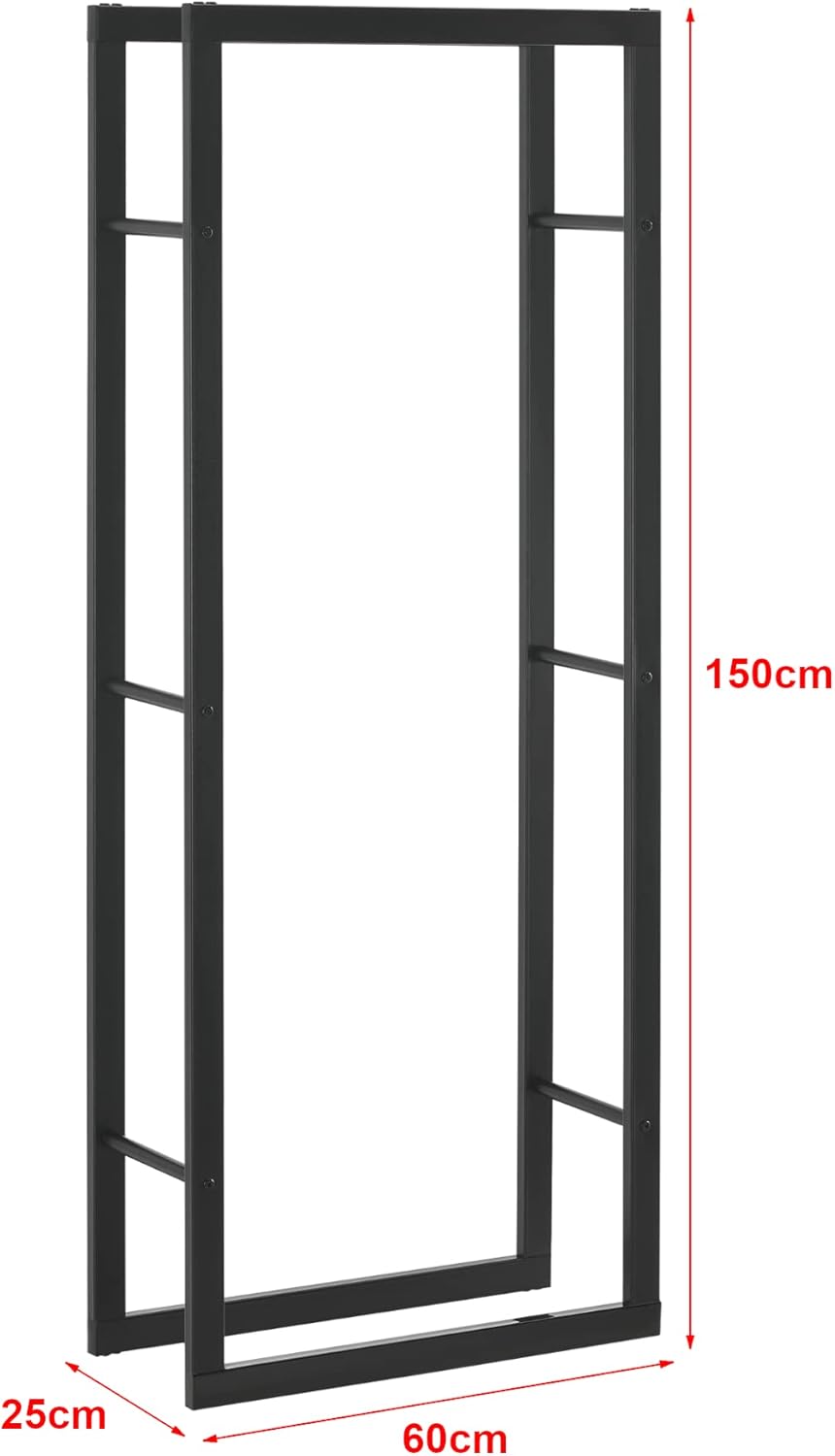 [en.casa] Kaminholzregal Täby Brennholzregal innen aussen Metall 60 x 25 x 150 cm Holzunterstand Sta
