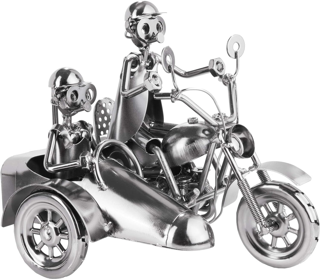 BRUBAKER Schraubenmännchen Motorrad mit Beiwagen - Handarbeit Eisenfigur Metallmännchen - 23 cm Meta