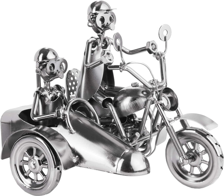 BRUBAKER Schraubenmännchen Motorrad mit Beiwagen - Handarbeit Eisenfigur Metallmännchen - 23 cm Meta