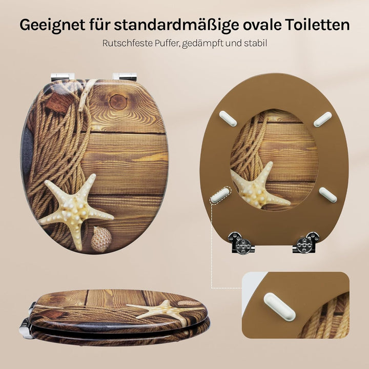 WOLTU #2 Premium WC-Sitz Toilettensitz mit Absenkautomatik, MDF Holzkern, Softclose Scharnier, Desgi