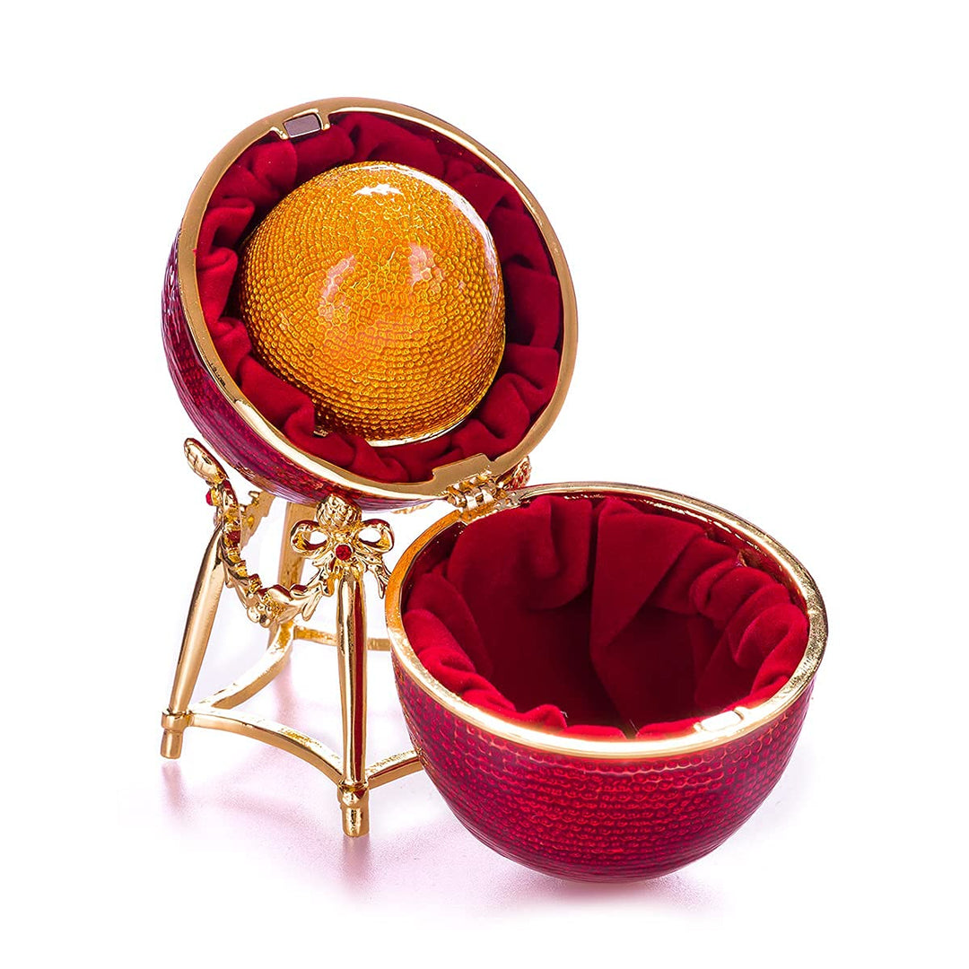 danila-souvenirs Fabergé-Stil Huhn Ei/Schmuckkästchen mit Hühnchen 13 cm rot