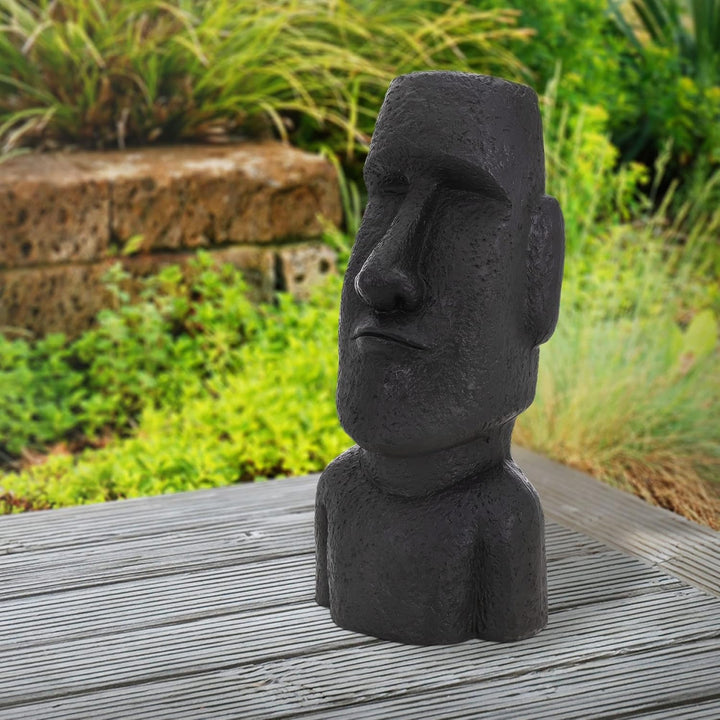ECD Germany Moai Figur Rapa Nui Kopf 53,5 cm hoch aus wetterfestem Steinguss Kunstharz, Anthrazit, O