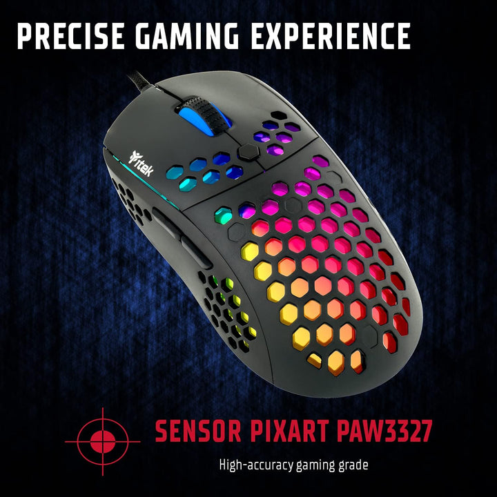 iTek itek G71-12000DPI, RGB, Software, P3327 Sensor, Ultraleicht, Wabenwaben, ITMGG71, Schwarz