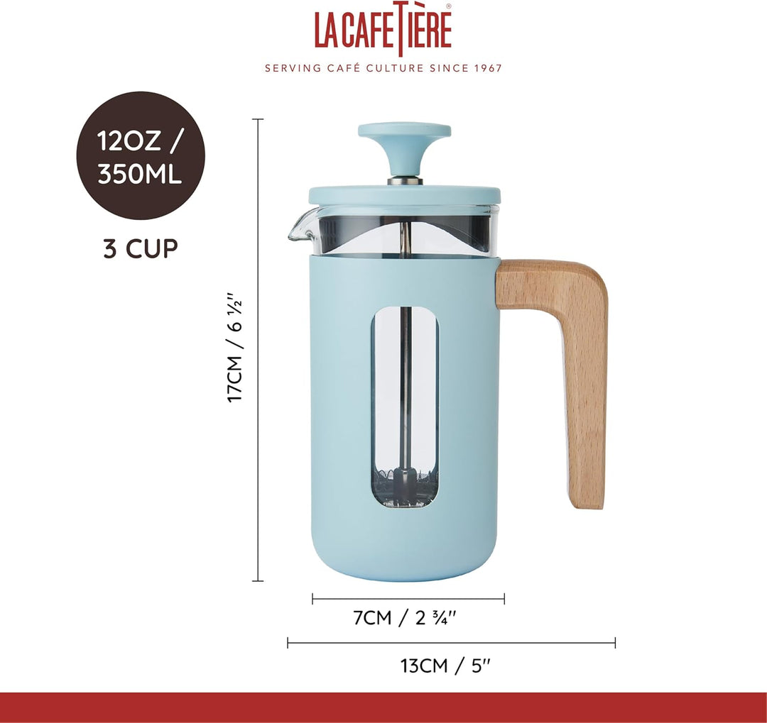 La Cafetière Pisa Kaffeebereiter für 3 Tassen, himmelblau, langlebiger Edelstahl-Rahmen und -Kolben,
