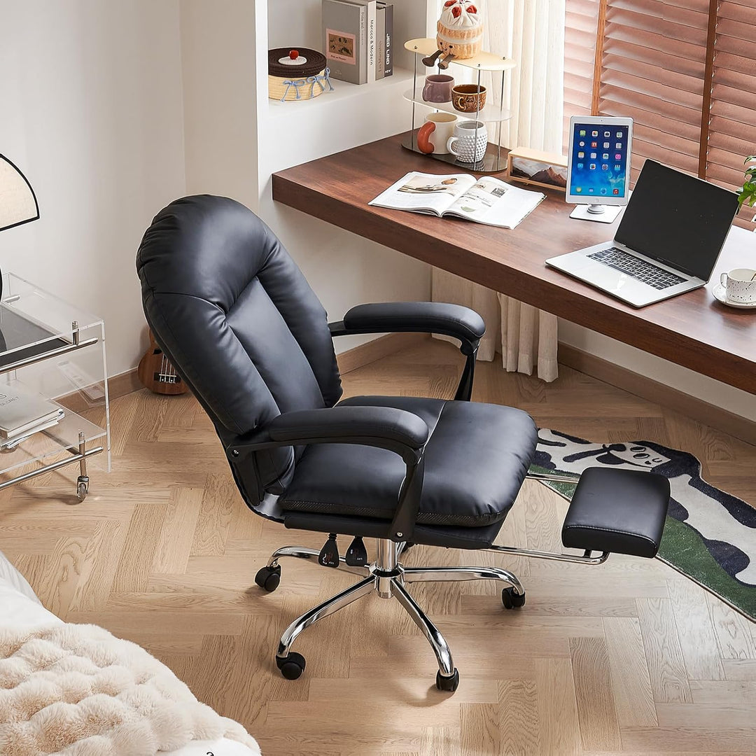 EMIAH Ergonomischer Bürostuhl mit Fussstütze, Verstellbarer Schreibtischstuhl PU Leder,Bequeme Moder